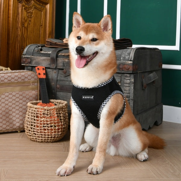 Puppia Vivien Check Vest Harness model B black - Premium hondentuig > honden harnas from Puppia - Just €19.99! Shop now at Frenkiezdogshop