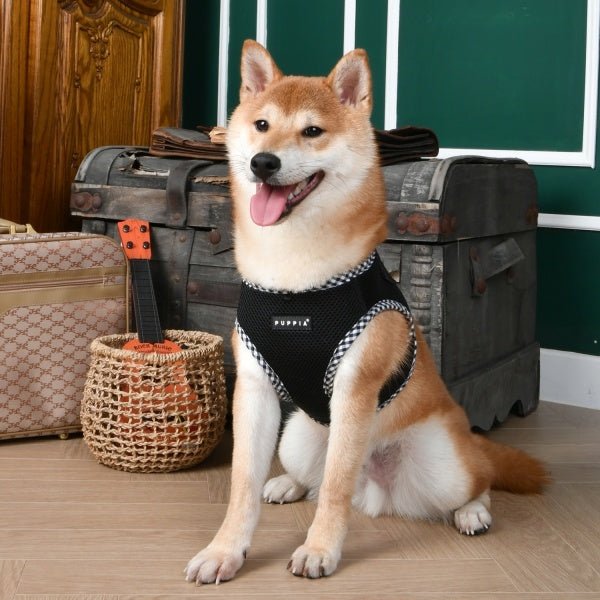 Puppia Vivien Check Vest Harness model B black hondentuig > honden harnas > model B X - Small