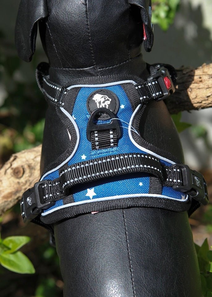Frenkiez reflective Y tuig no pull dogharness blue stars hondentuig > honden harnas > Y tuigen X - Small