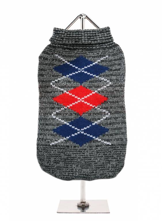 Urban Pup Charcoal Grey / Red Argyle Sweater ( S & L ) Hondenkleding > Hondentrui Small