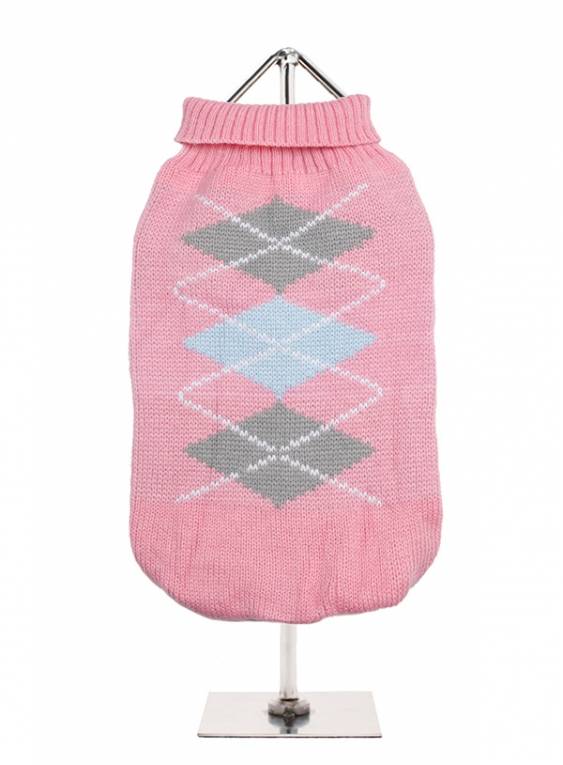 Urban Pup Baby Pink / Grey Argyle Sweater Hondenkleding > Hondentrui X - Small