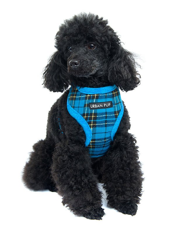 Urban Pup Luxury Fur Lined Blue Tartan Harness hondentuig > honden harnas > model B XX - Small