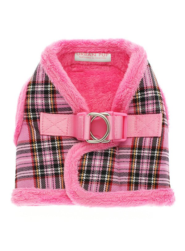 Urban Pup Luxury Fur Lined Pink Tartan Harness hondentuig > honden harnas > model B XX - Small