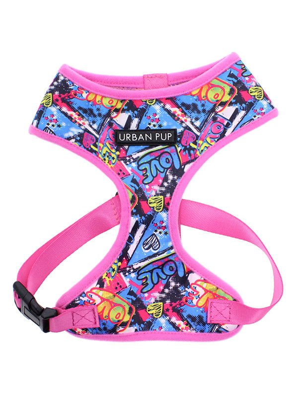 Urban Pup Pink Graffiti Print Harness hondentuig > honden harnas > model A XX - Small