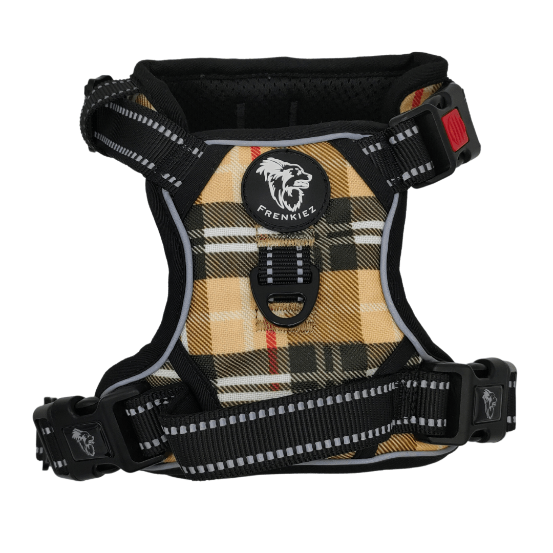 Frenkiez reflective Y tuig no pull dogharness barkberry beige hondentuig > honden harnas > Y tuigen X - Small