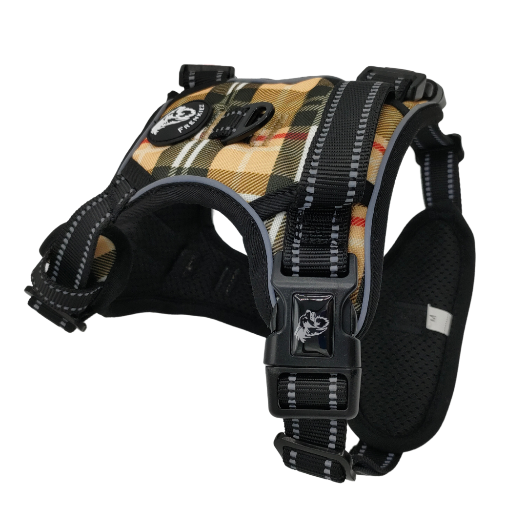 Frenkiez reflective Y tuig no pull dogharness barkberry beige hondentuig > honden harnas > Y tuigen X - Small