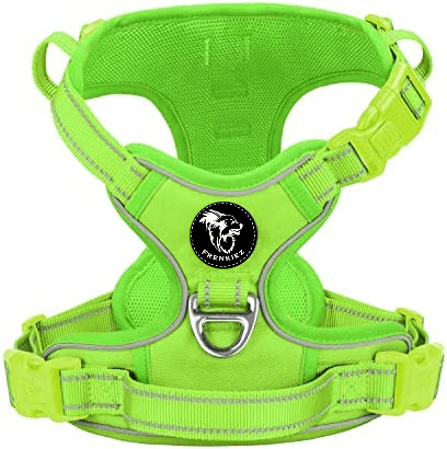 Frenkiez Y tuig dogharness reflective Neon Green ( matching straps ) hondentuig > honden harnas > Y tuigen Small