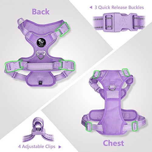 Frenkiez Y tuig dogharness reflective Lila ( matching straps ) hondentuig > honden harnas > Y tuigen Small