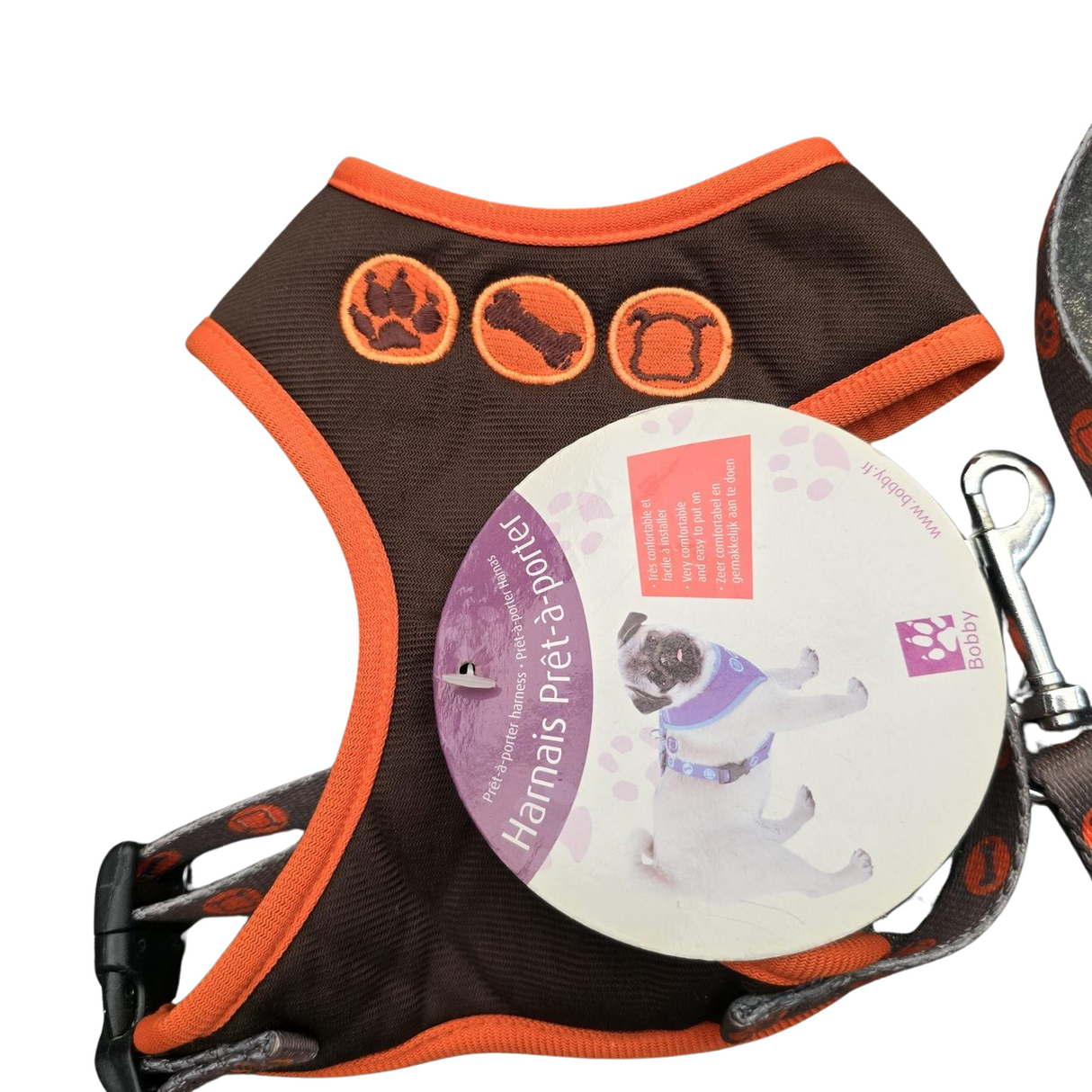 Bobby bones harness soft en lijn set Brown Small - Premium hondentuig > honden harnas from Bobby - Just €10! Shop now at Frenkiezdogshop