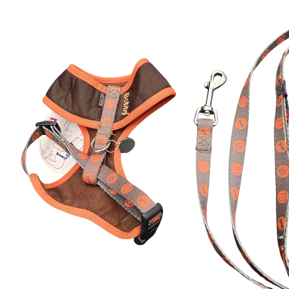 Bobby bones harness soft en lijn set Brown Small - Premium hondentuig > honden harnas from Bobby - Just €10! Shop now at Frenkiezdogshop