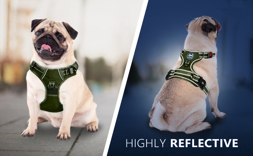 Frenkiez Y tuig dogharness reflective ( matching straps ) Military Green hondentuig > honden harnas > Y tuigen Small