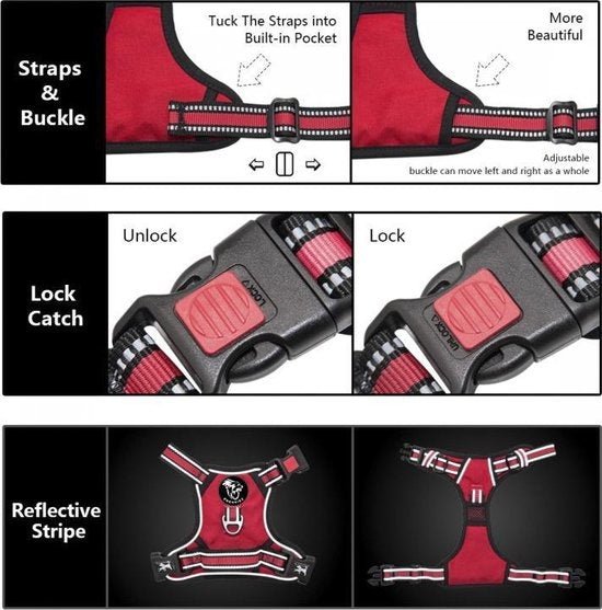 Frenkiez reflective Y tuig no pull dogharness Red hondentuig > honden harnas > Y tuigen X - Small