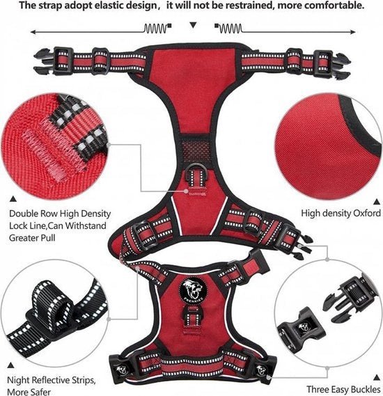 Frenkiez reflective Y tuig no pull dogharness Red hondentuig > honden harnas > Y tuigen X - Small