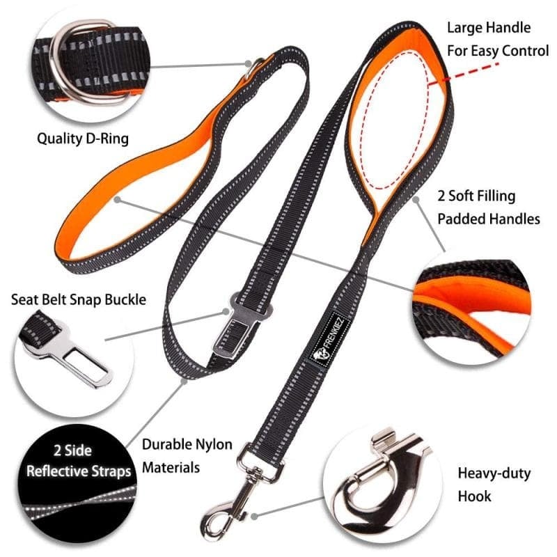 Frenkiez reflective dog leash carseatbelt orange - Premium hondenriem > hondenlijn from Frenkiez - Just €10! Shop now at Frenkiezdogshop