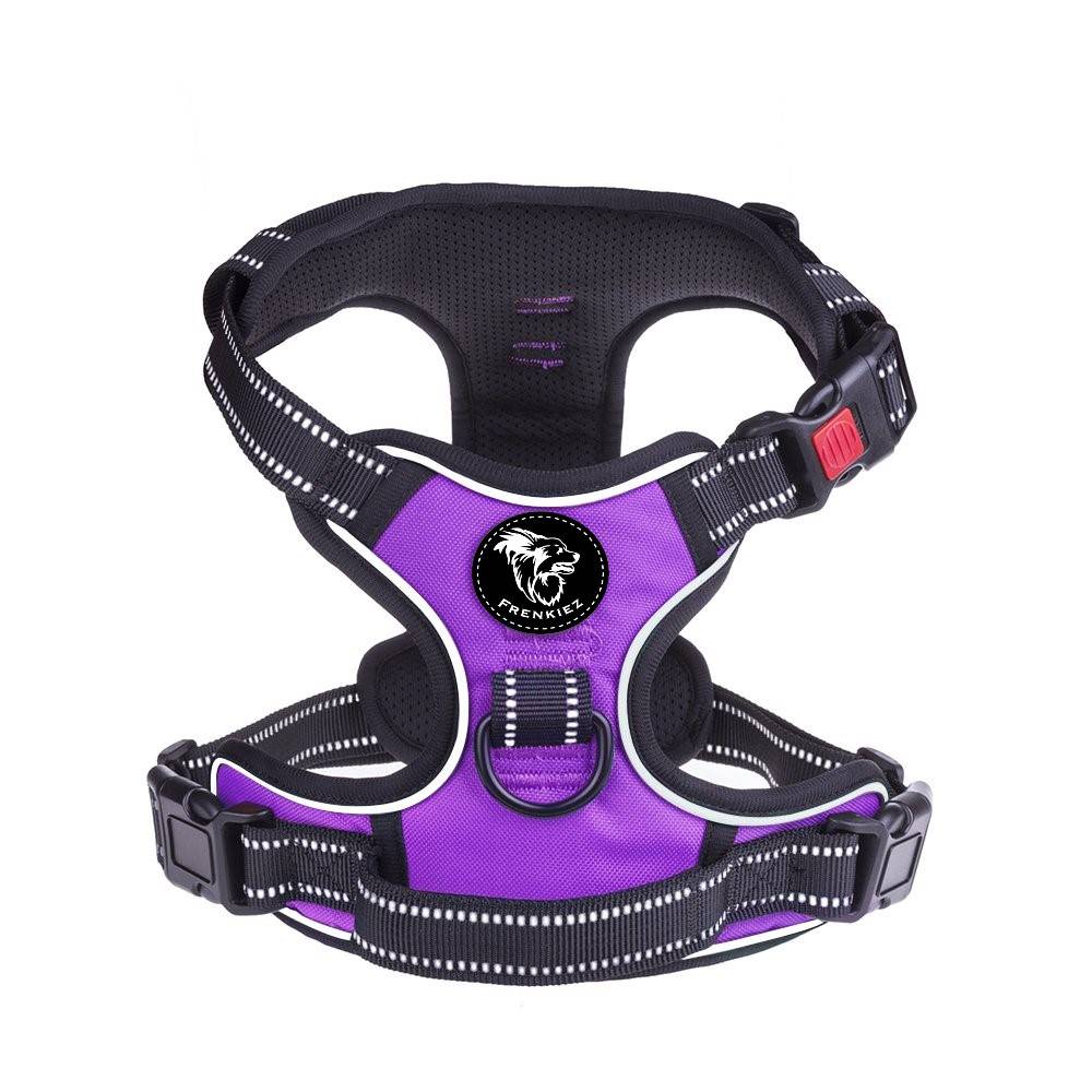 Frenkiez reflective no pull lockable dog harness purple hondentuig > honden harnas > Y tuigen Small