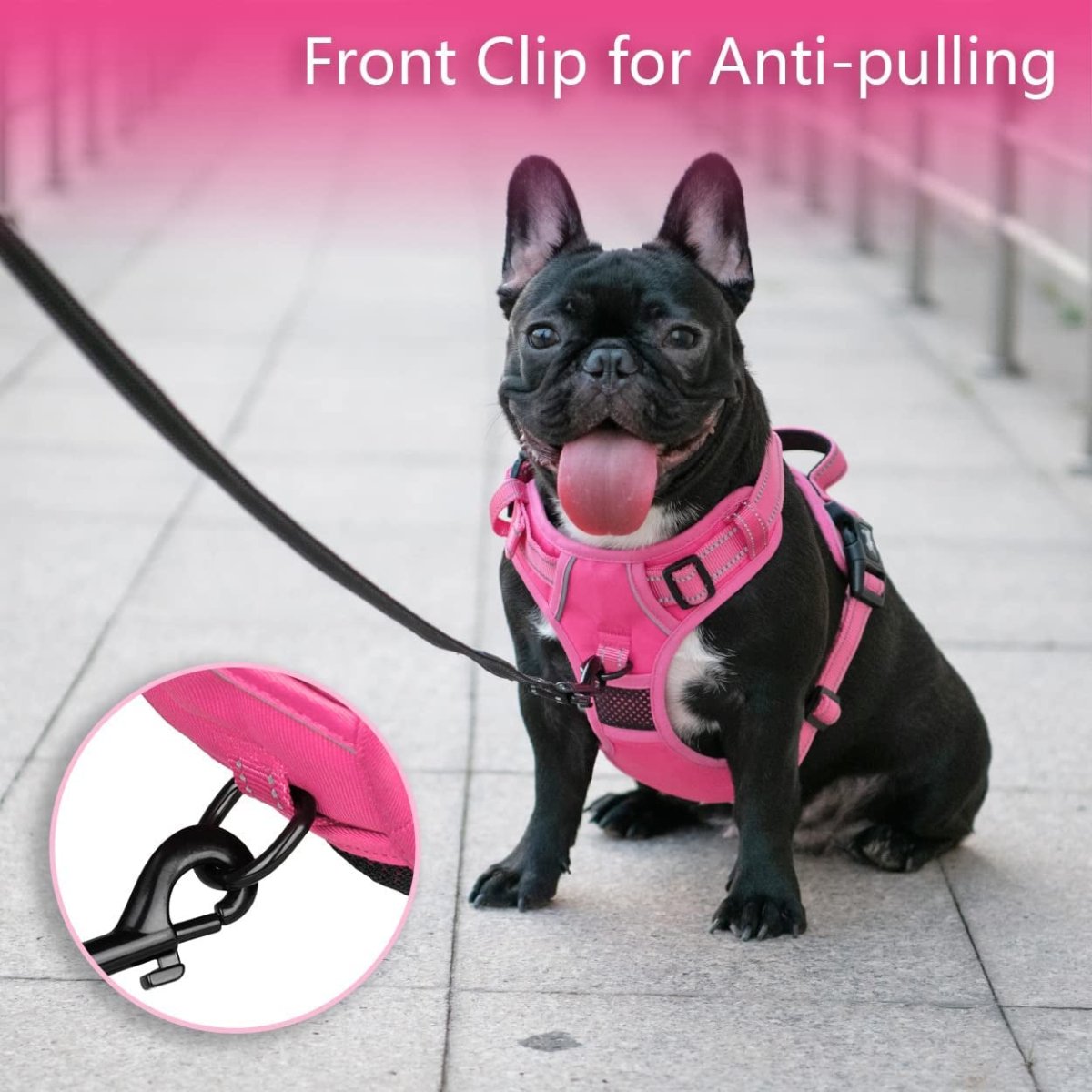 Frenkiez Y tuig dogharness reflective Pink ( matching straps ) hondentuig > honden harnas > Y tuigen Small