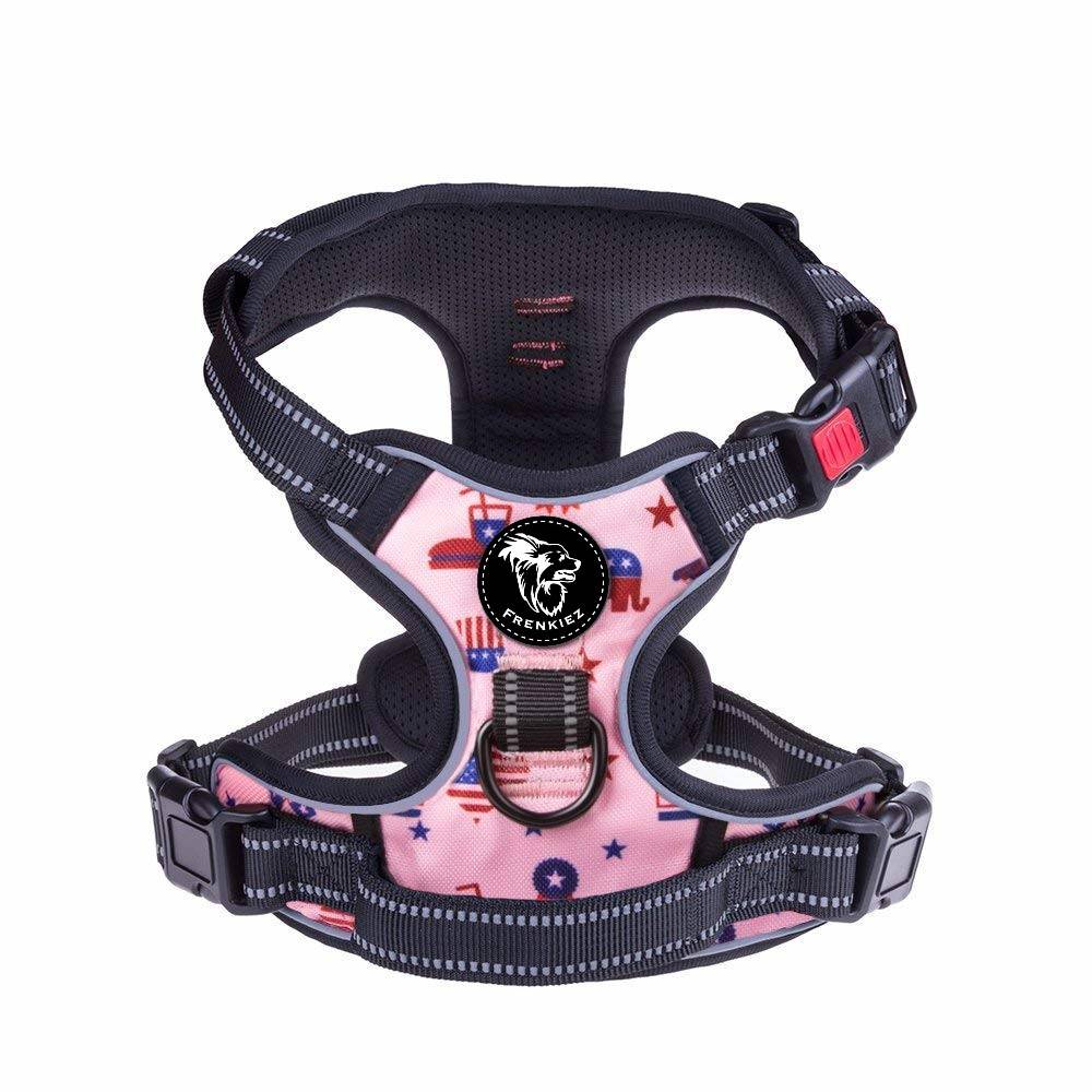 Frenkiez reflective no pull lockable dog harness printing pink XL - Premium hondentuig > honden harnas from Frenkiez - Just €10! Shop now at Frenkiezdogshop