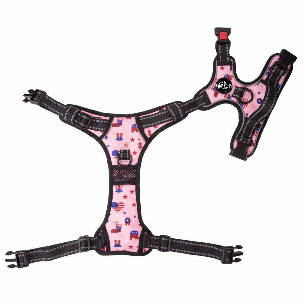 Frenkiez reflective no pull lockable dog harness printing pink XL - Premium hondentuig > honden harnas from Frenkiez - Just €10! Shop now at Frenkiezdogshop