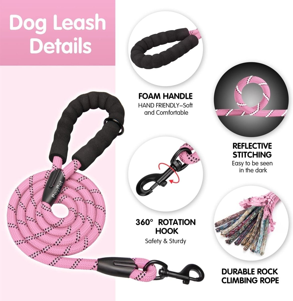 Frenkiez reflective dog leash Light Pink hondenriem > hondenlijn Standaard/One Size