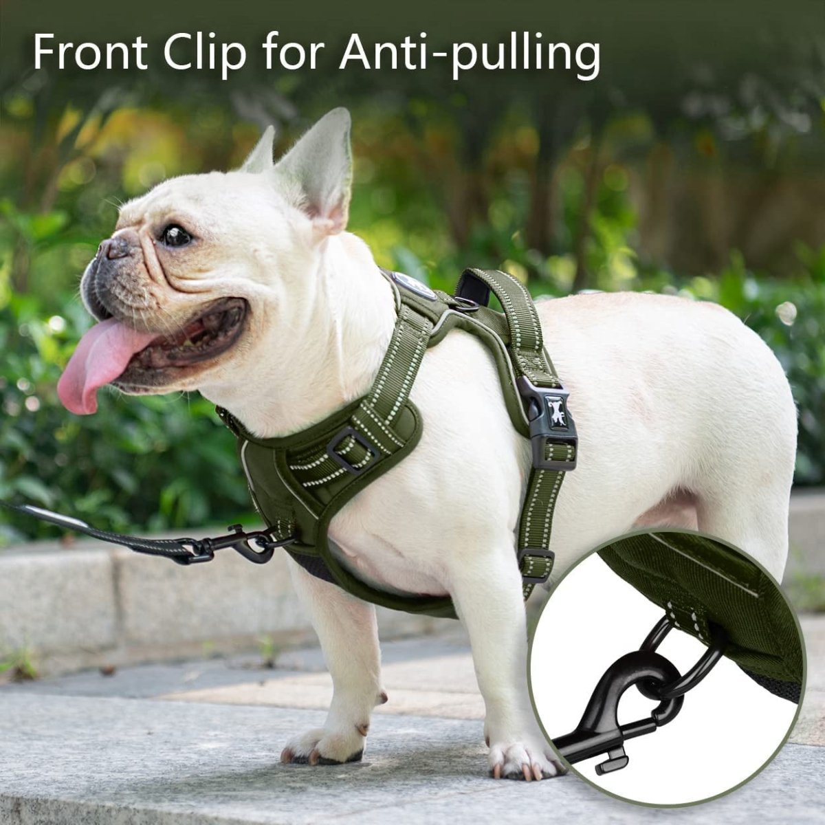 Frenkiez Y tuig dogharness reflective ( matching straps ) Military Green hondentuig > honden harnas > Y tuigen Small