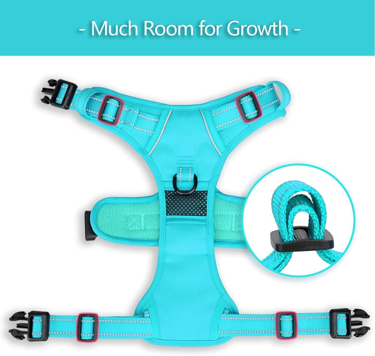 Frenkiez Y tuig dogharness reflective Mint Blue ( matching straps ) hondentuig > honden harnas > Y tuigen Small