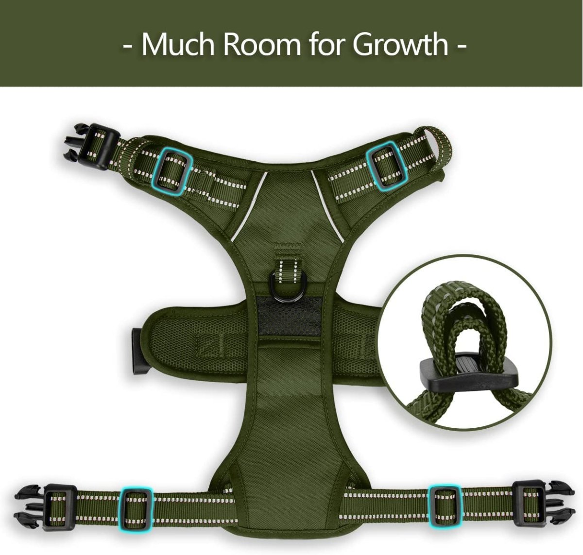 Frenkiez Y tuig dogharness reflective ( matching straps ) Military Green hondentuig > honden harnas > Y tuigen Small