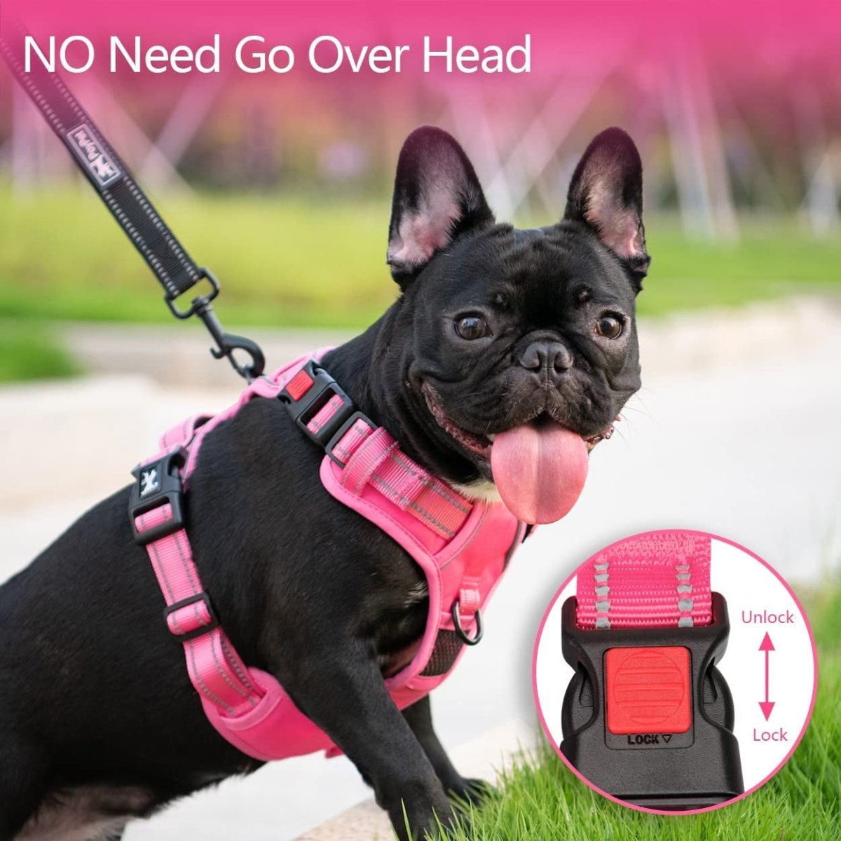 Frenkiez Y tuig dogharness reflective Pink ( matching straps ) hondentuig > honden harnas > Y tuigen Small