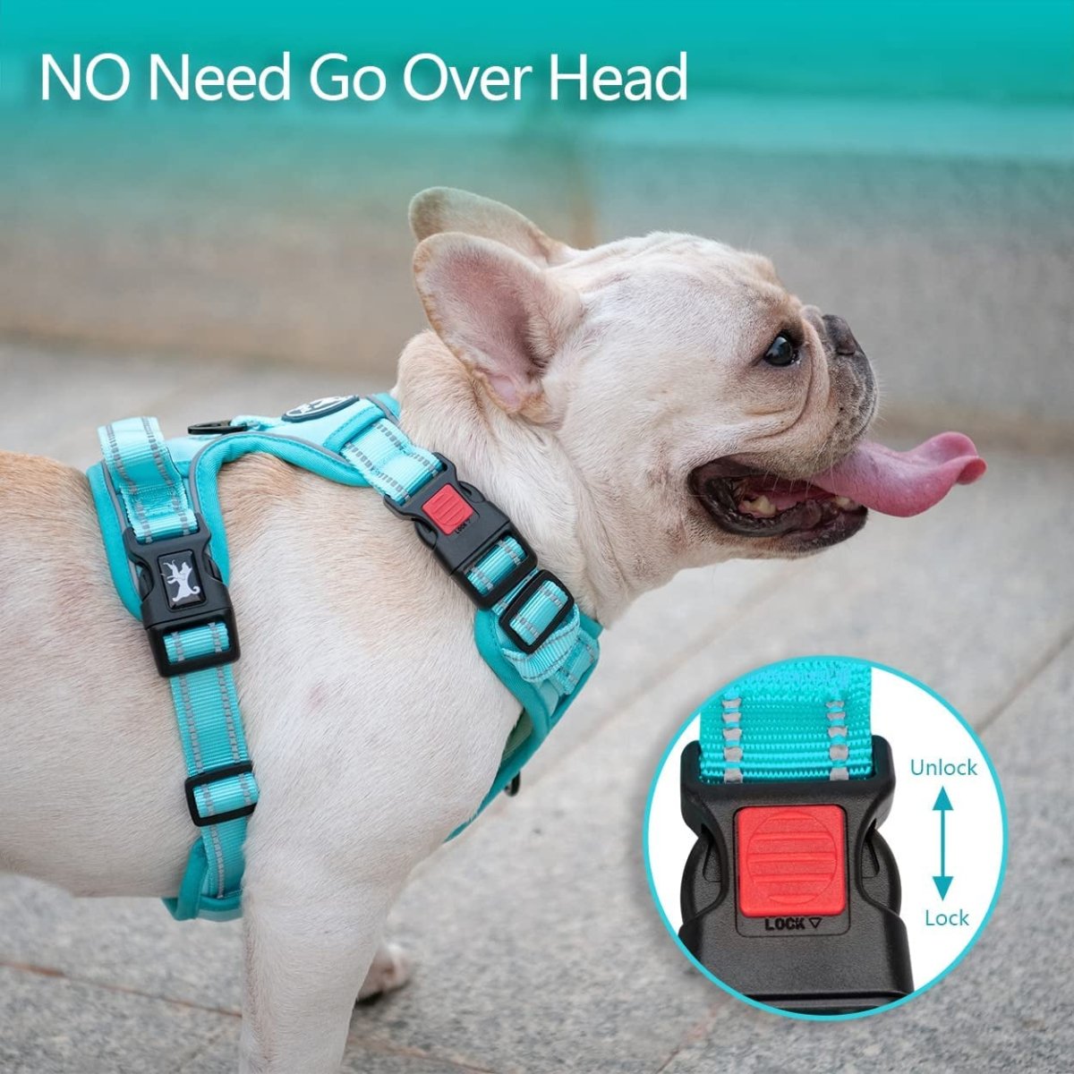 Frenkiez Y tuig dogharness reflective Mint Blue ( matching straps ) hondentuig > honden harnas > Y tuigen Small