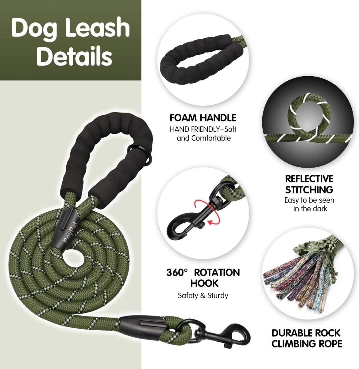 Frenkiez reflective dog leash Military Green hondenriem > hondenlijn Standaard/One Size