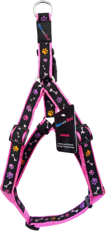 HemAndBoo paws and bones pink adjustable dog harness - Premium hondentuig > honden harnas from HemAndBoo - Just €10! Shop now at Frenkiezdogshop