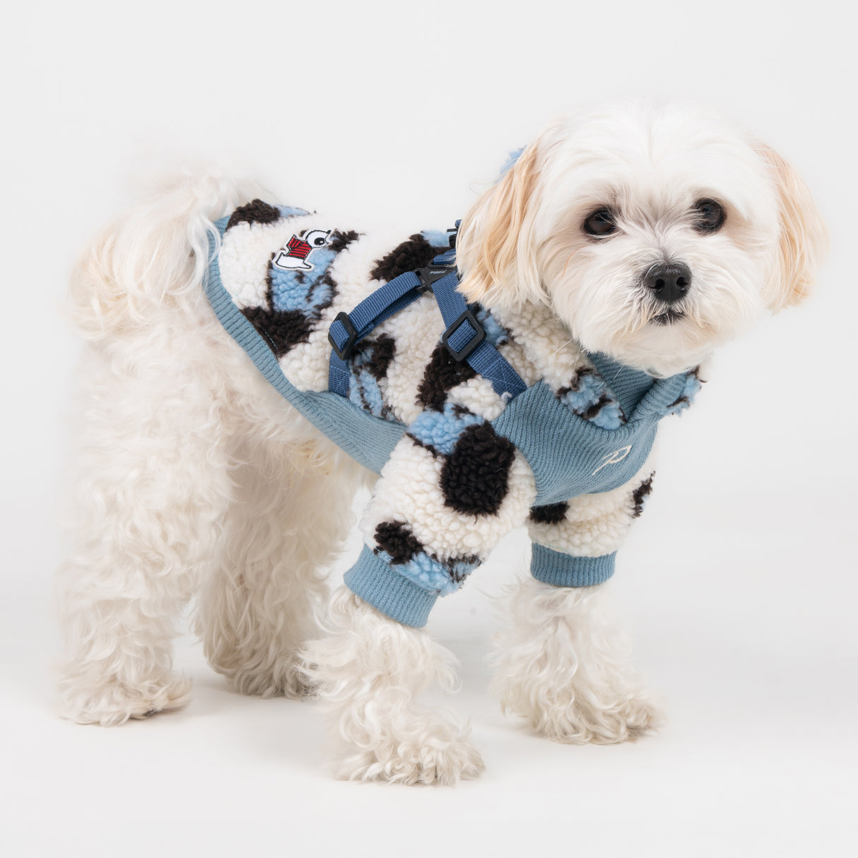Puppia Max Hoody Jacket Harness Blue- Warm Hondenjasje met Geïntegreerd Tuig