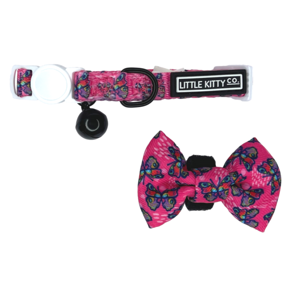 Little Kitty Cat Collar & Bow Tie Flutterly Fab halsband > kattenhalsband X - Small