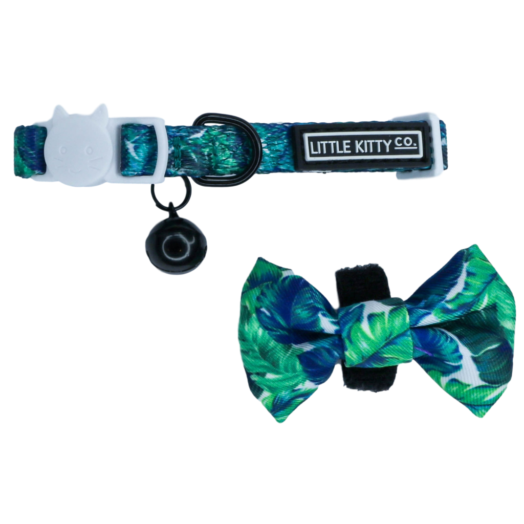 Little Kitty Cat Collar & Bow Tie Vacay Palms halsband > kattenhalsband X - Small