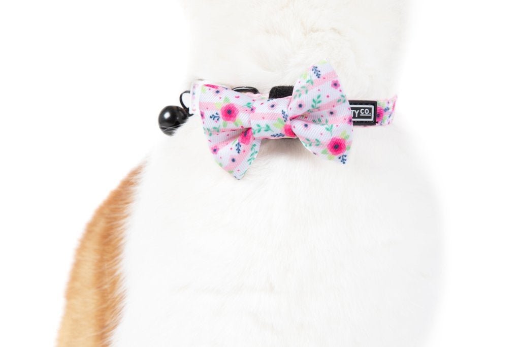 Little Kitty Cat Collar & Bow Tie Fancy Florals halsband > kattenhalsband X - Small