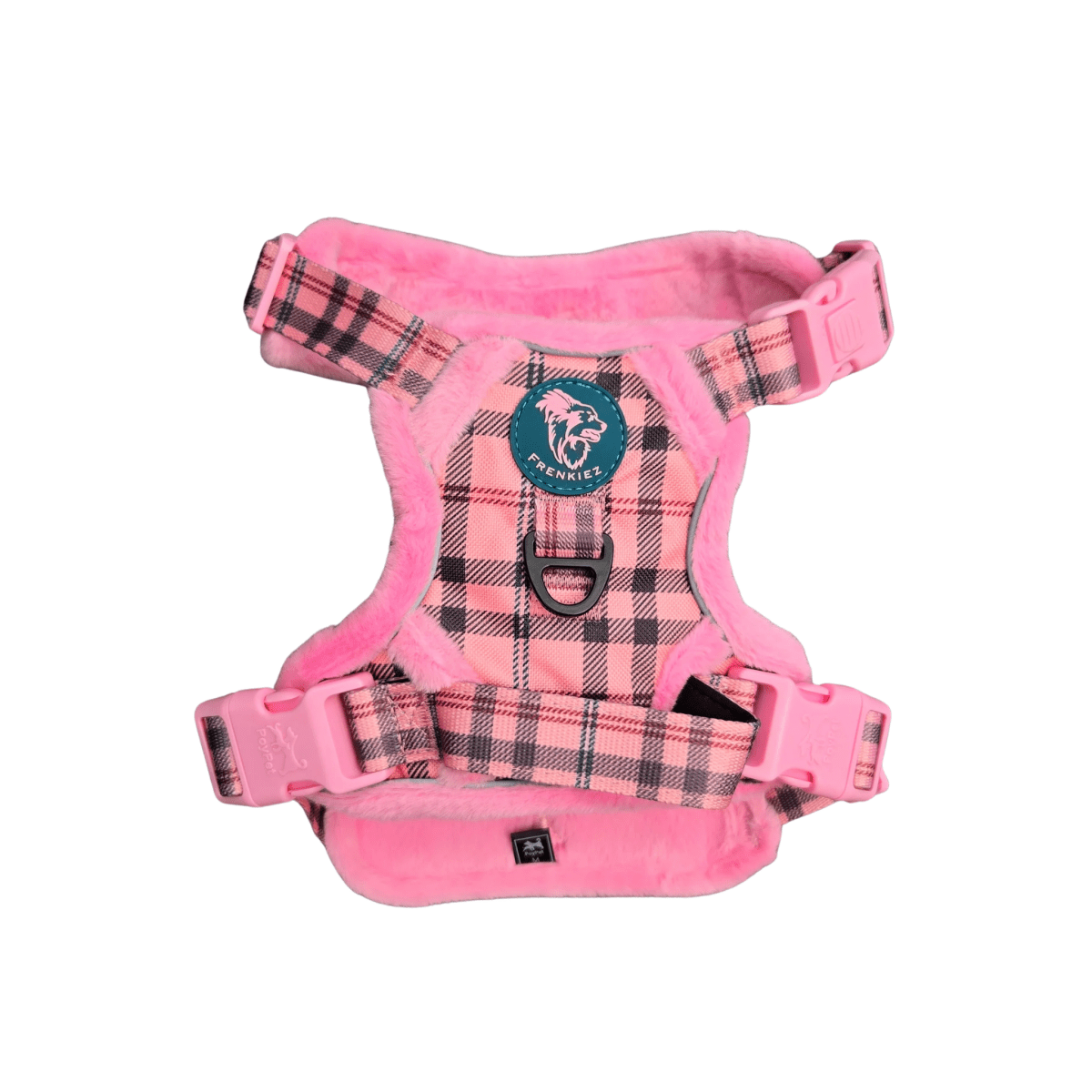 Frenkiez Teddy reflective Y tuig no pull dogharness Pink Plaid hondentuig > honden harnas > Y tuigen Small
