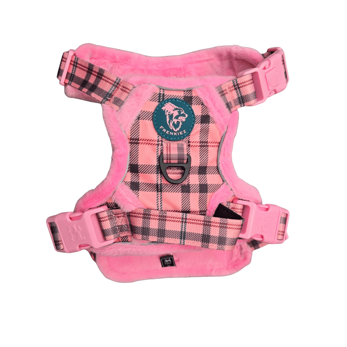 Frenkiez Teddy reflective Y tuig no pull dogharness Pink Plaid hondentuig > honden harnas > Y tuigen Small