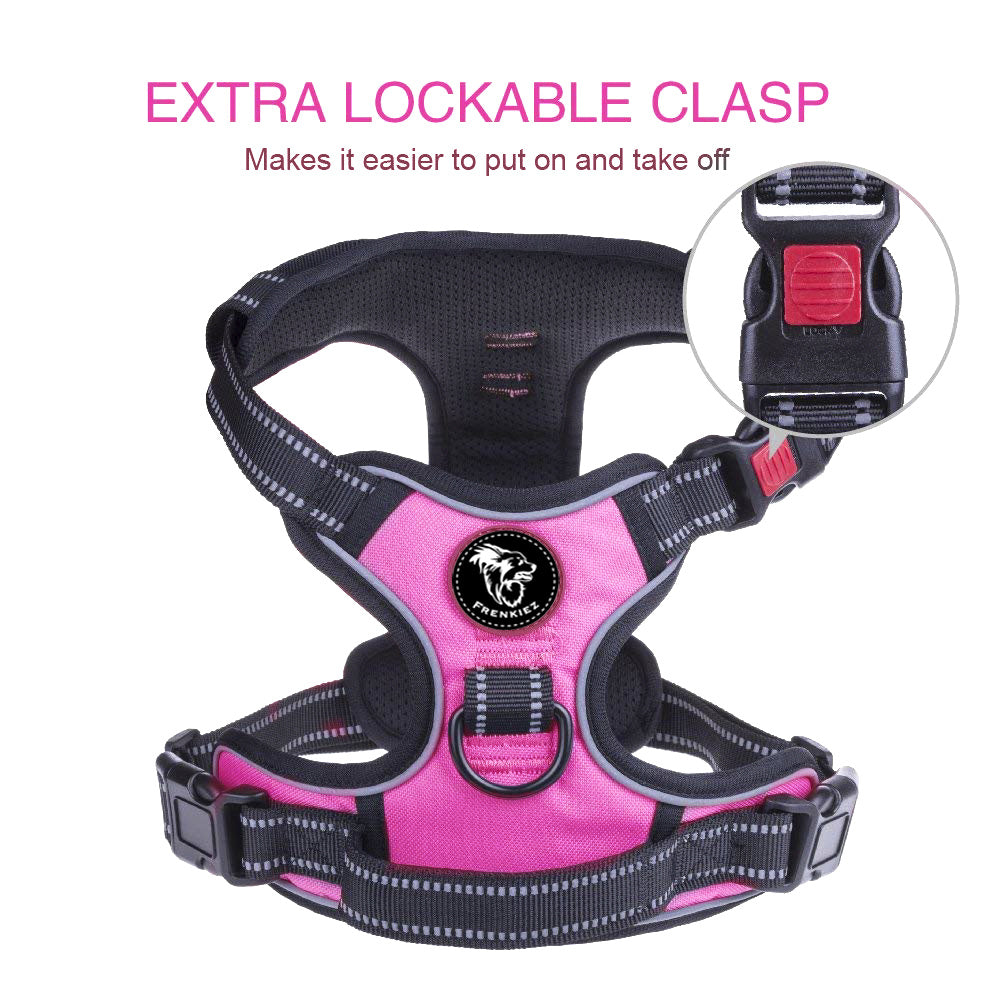 Frenkiez reflective Y tuig dog harness pink - Premium hondentuig > honden harnas from Frenkiez - Just €20! Shop now at Frenkiezdogshop