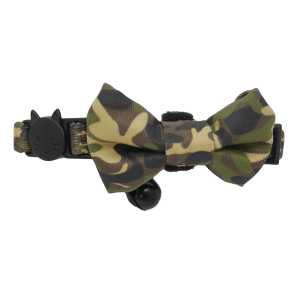 Little Kitty Cat Collar & Bow Tie Cool Cat Camo halsband > kattenhalsband X - Small