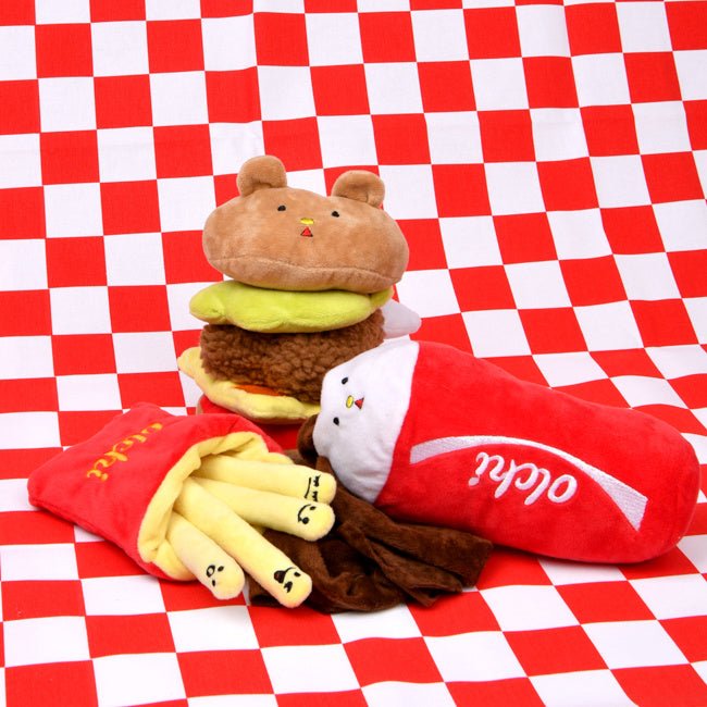 Olchi Fivedogs Hamburger Plush & Squeaky Dog Toy Hondenspeeltje > Hondenspeelgoed one - size
