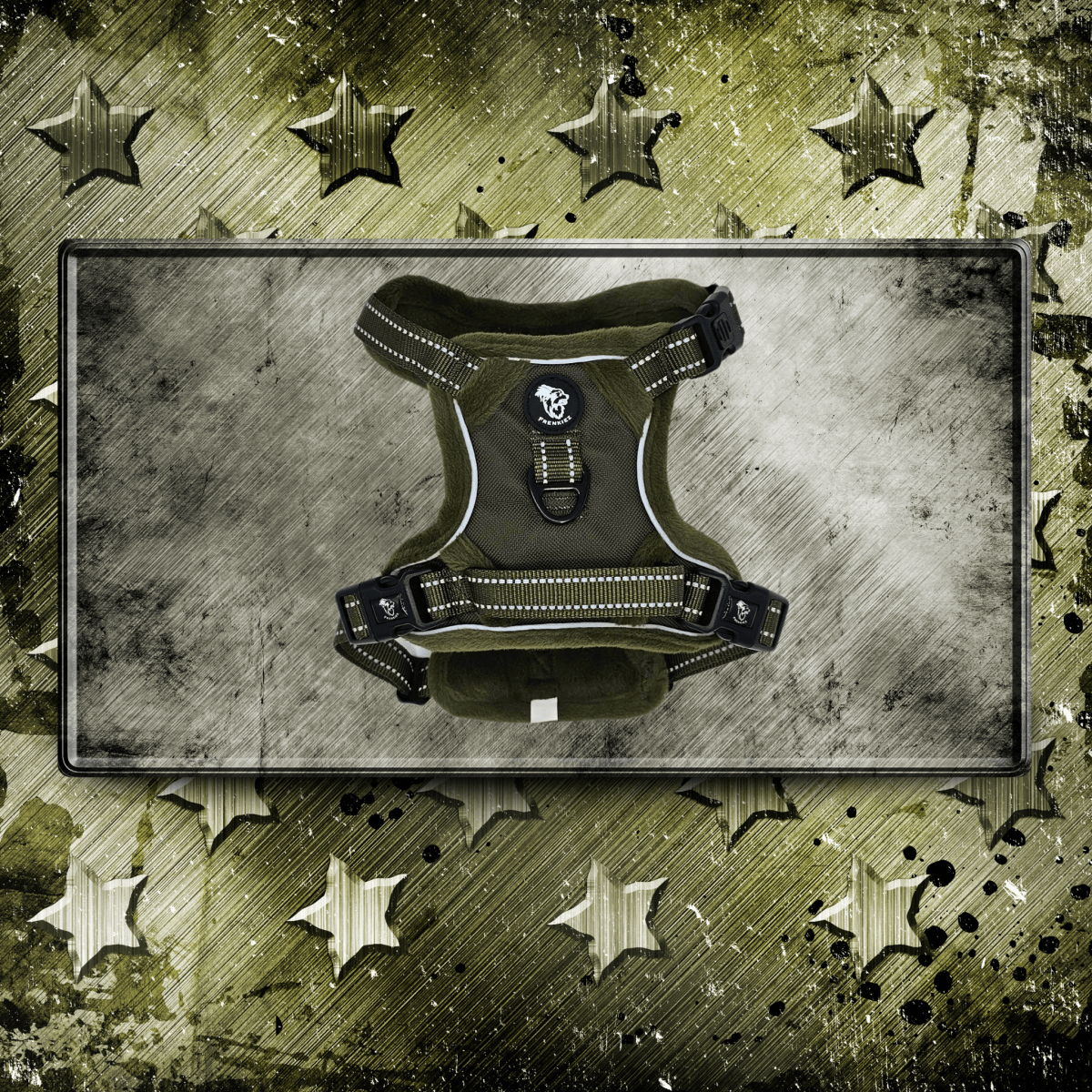 Frenkiez Teddy Reflective Y Tuig No Pull - Army Green Hondenharnas hondentuig > honden harnas > Y tuigen X - Small