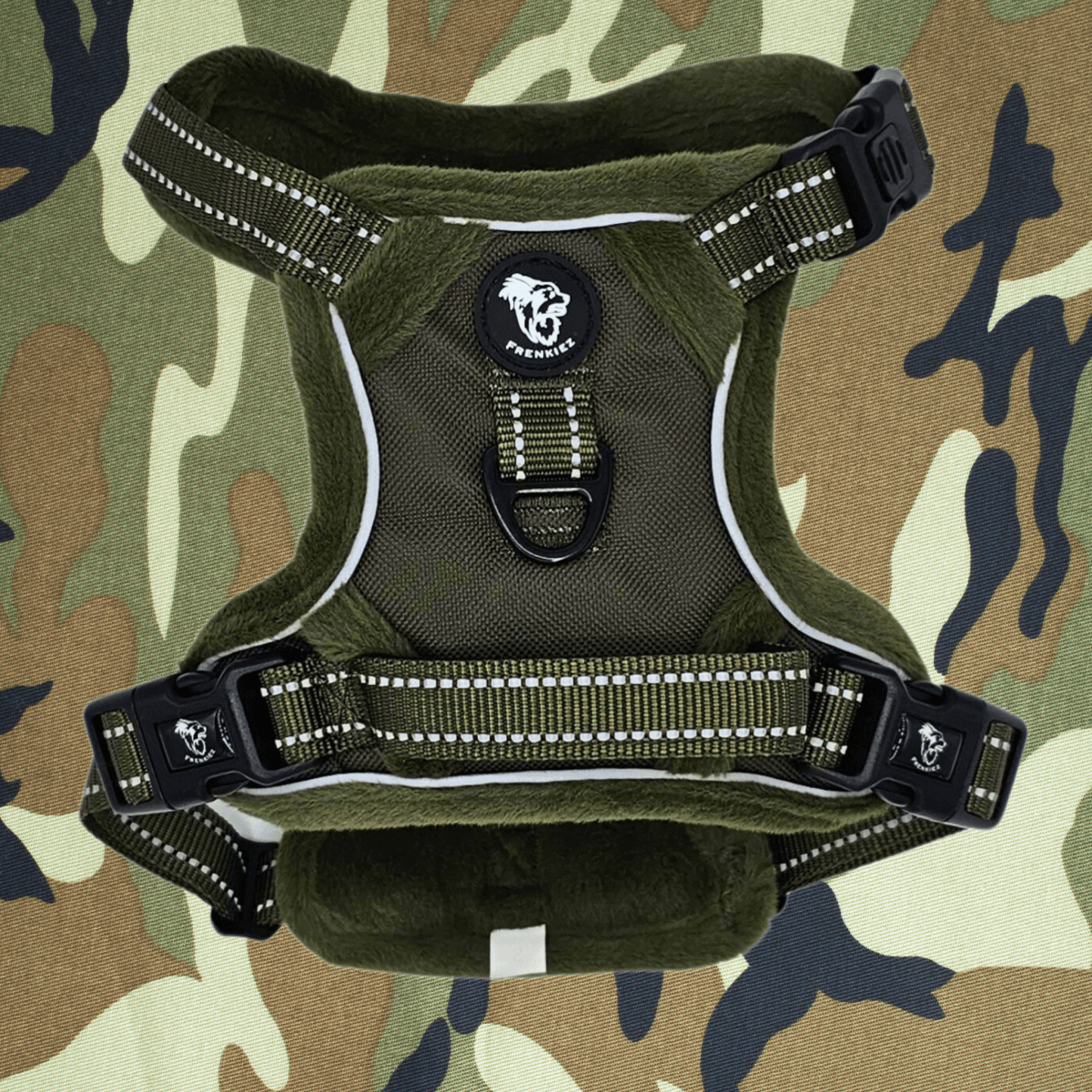 Frenkiez Teddy Reflective Y Tuig No Pull - Army Green Hondenharnas hondentuig > honden harnas > Y tuigen X - Small