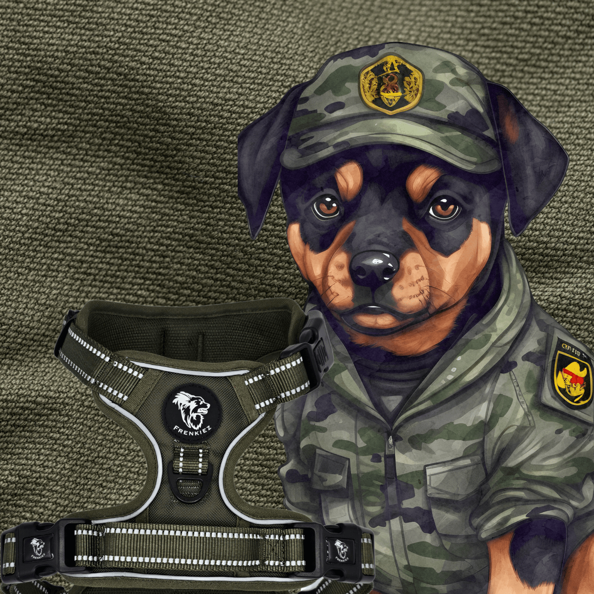 Frenkiez reflective Y tuig no pull dogharness New Army Green hondentuig > honden harnas > Y tuigen X - Small