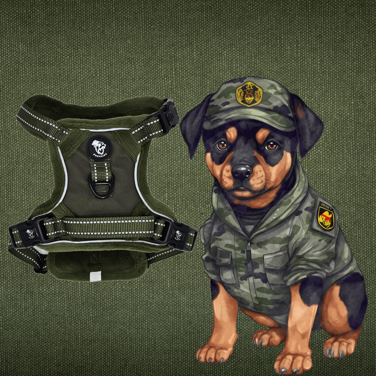 Frenkiez Teddy Reflective Y Tuig No Pull - Army Green Hondenharnas hondentuig > honden harnas > Y tuigen X - Small