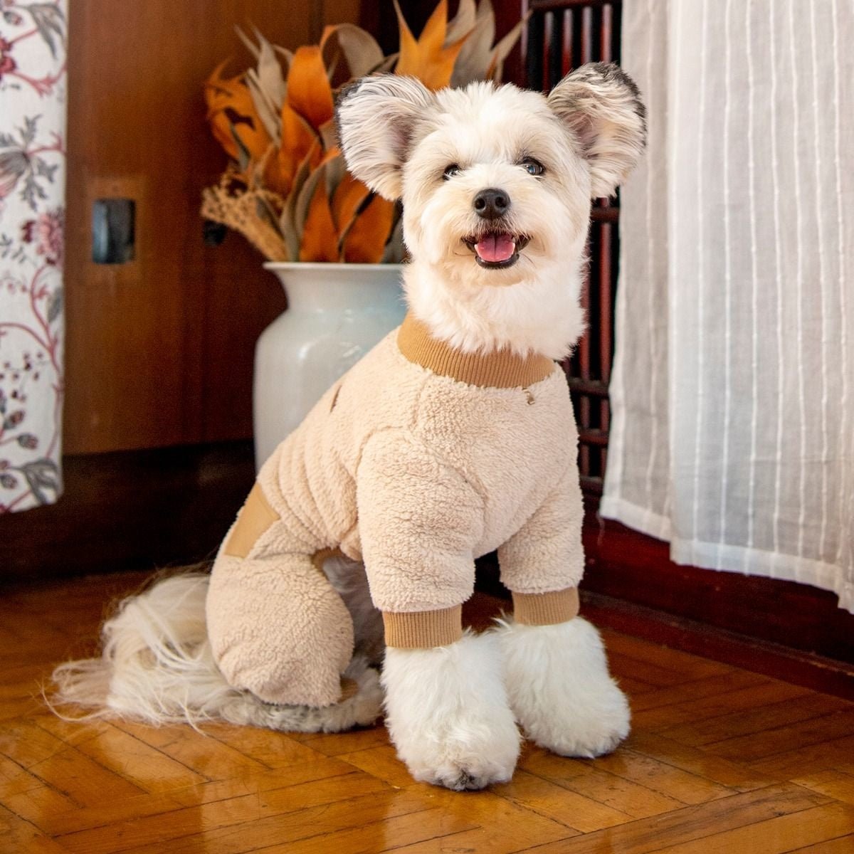 Puppia Titus Onesie beige Hondenkleding > Hondenpyjama Small