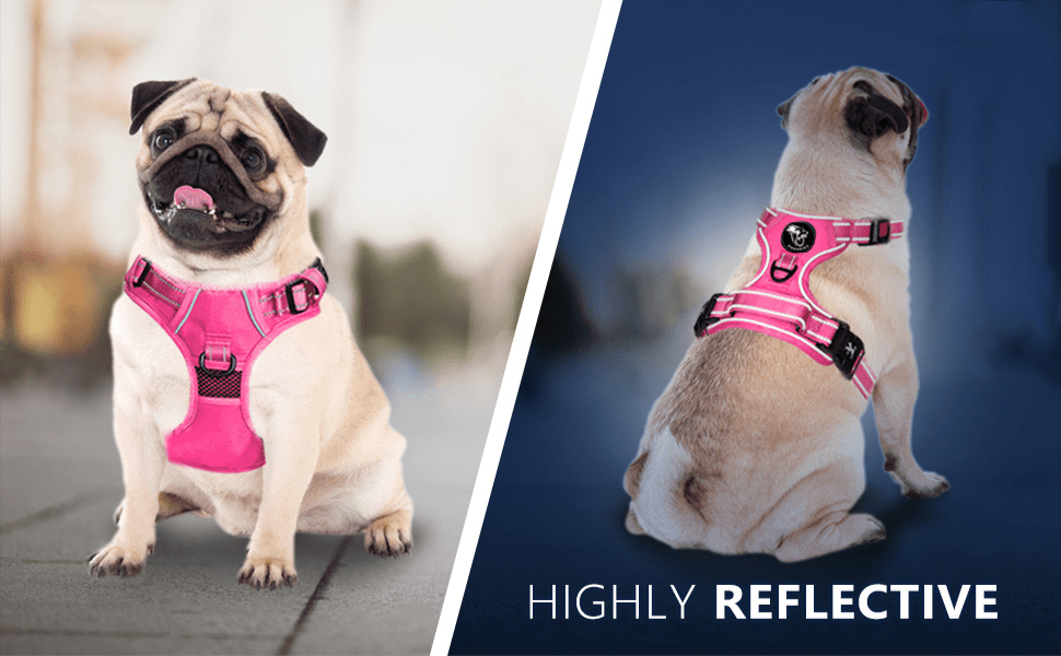 Frenkiez Y tuig dogharness reflective Pink ( matching straps ) hondentuig > honden harnas > Y tuigen Small