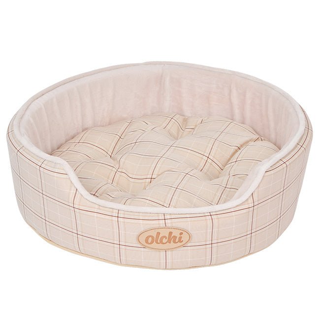 Olchi Check Circle Bed hondenmand beige hondenbed > hondenmand Standaard/One Size