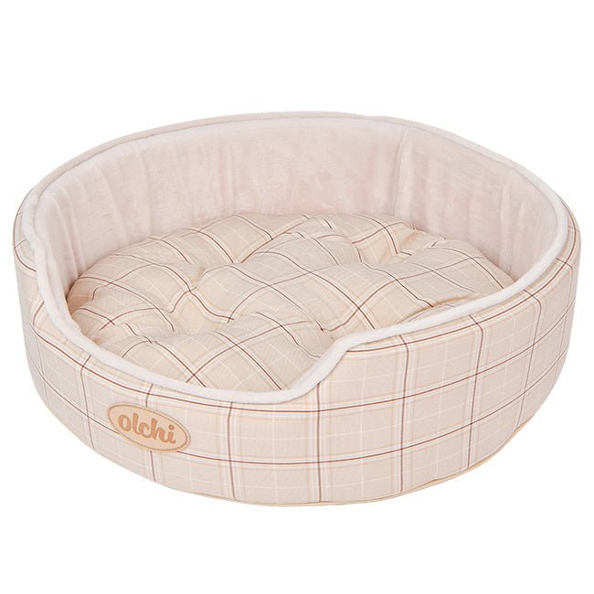 Olchi Check Circle Bed hondenmand beige hondenbed > hondenmand Standaard/One Size
