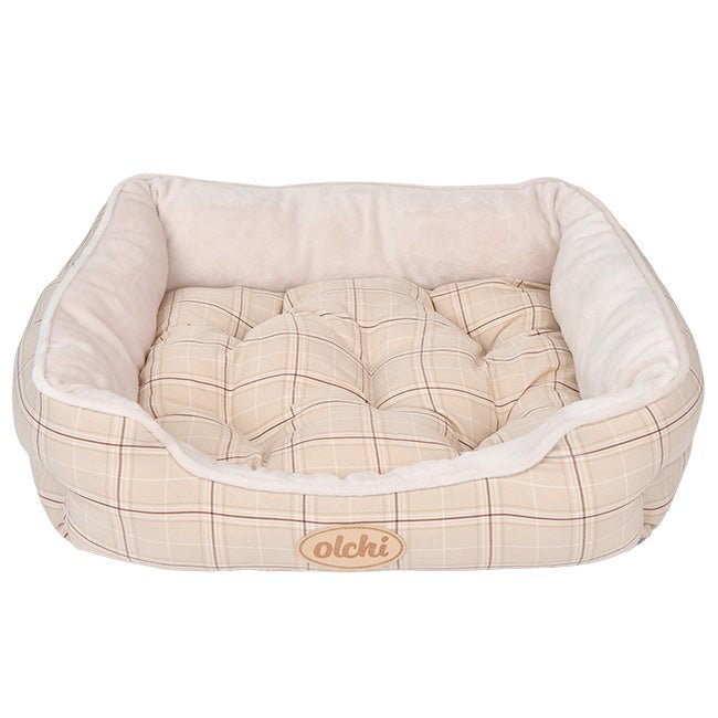 Olchi Check Square Bed hondenmand beige hondenbed > hondenmand Standaard/One Size