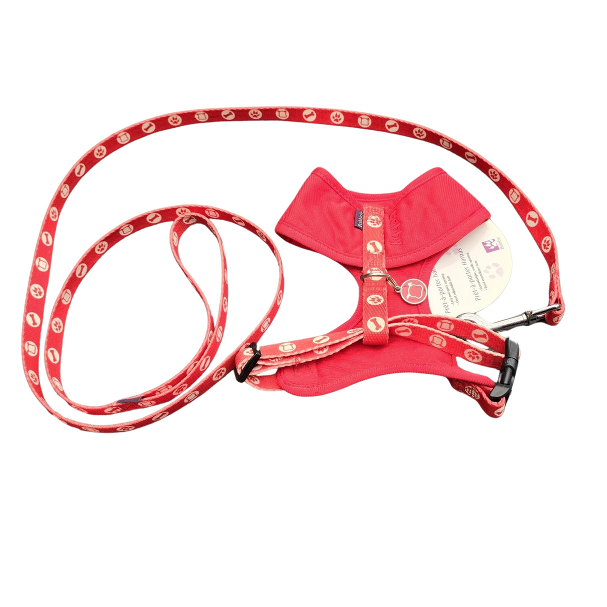 Bobby bones harness soft and leash set Red Small & Large Second chance