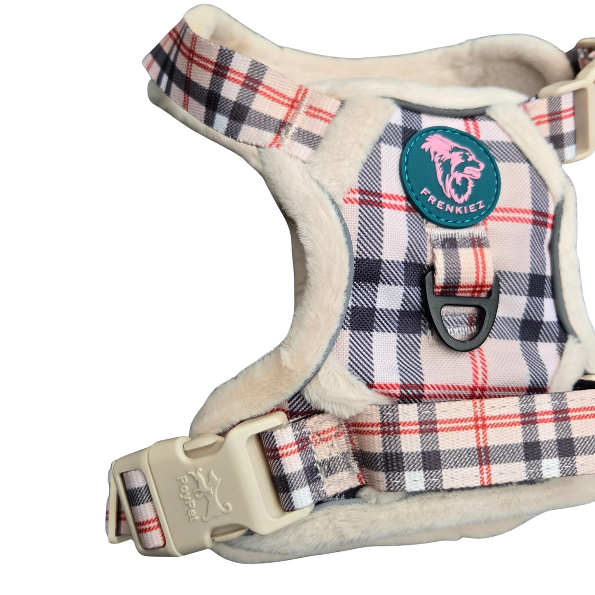 Frenkiez Teddy reflective Y tuig no pull dogharness Beige Plaid